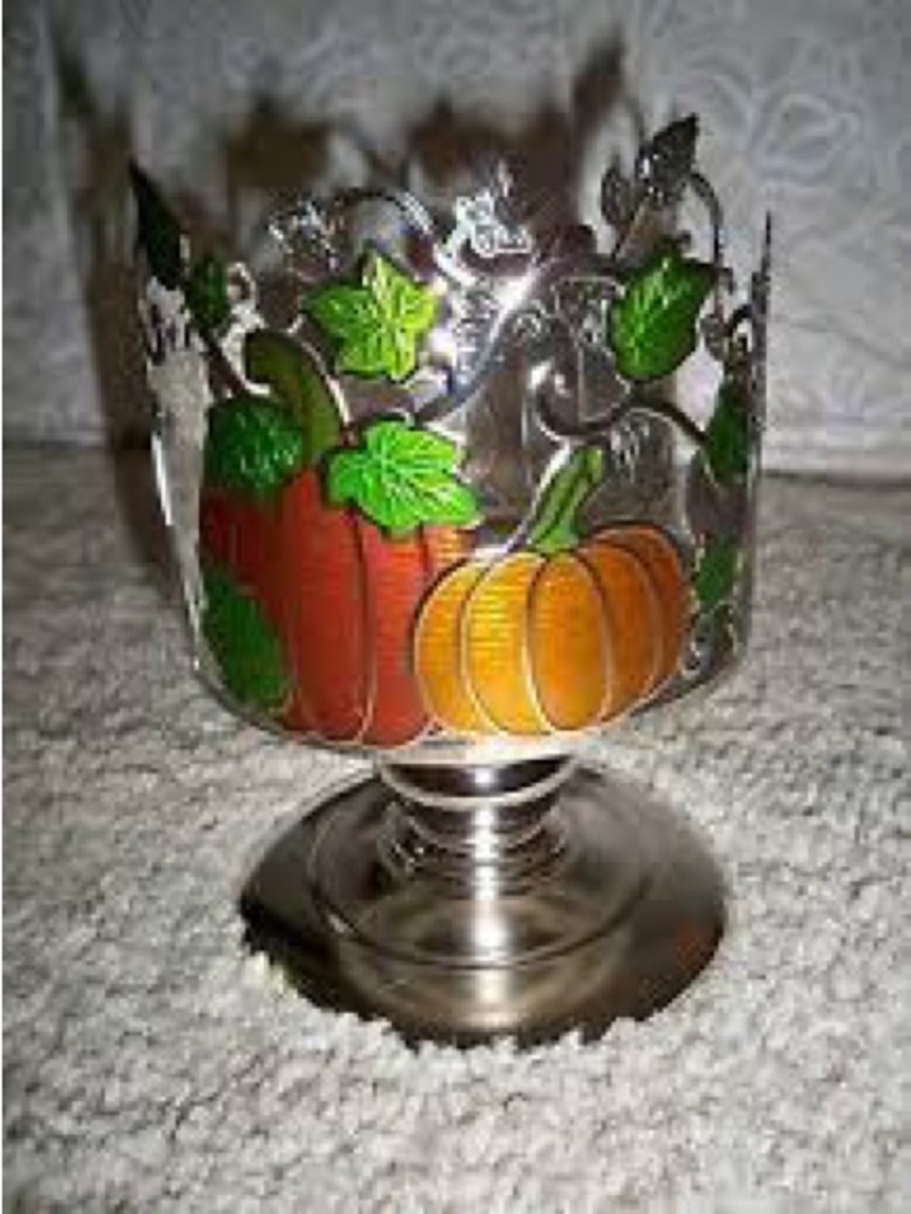 Bath & Body Works Orange and Green Pumpkin Metal Votive Holder